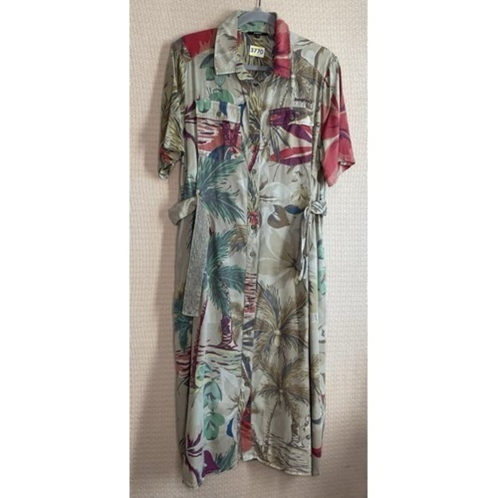 Desigual Kate Camoflower Lyocell Safari Short Sleeve Midi Dress Women 42/US10
